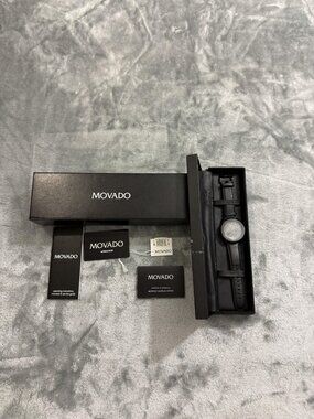 Movado Bold 3600014 Mens Watch Black Dial Black Leather Chronograph Quartz Date